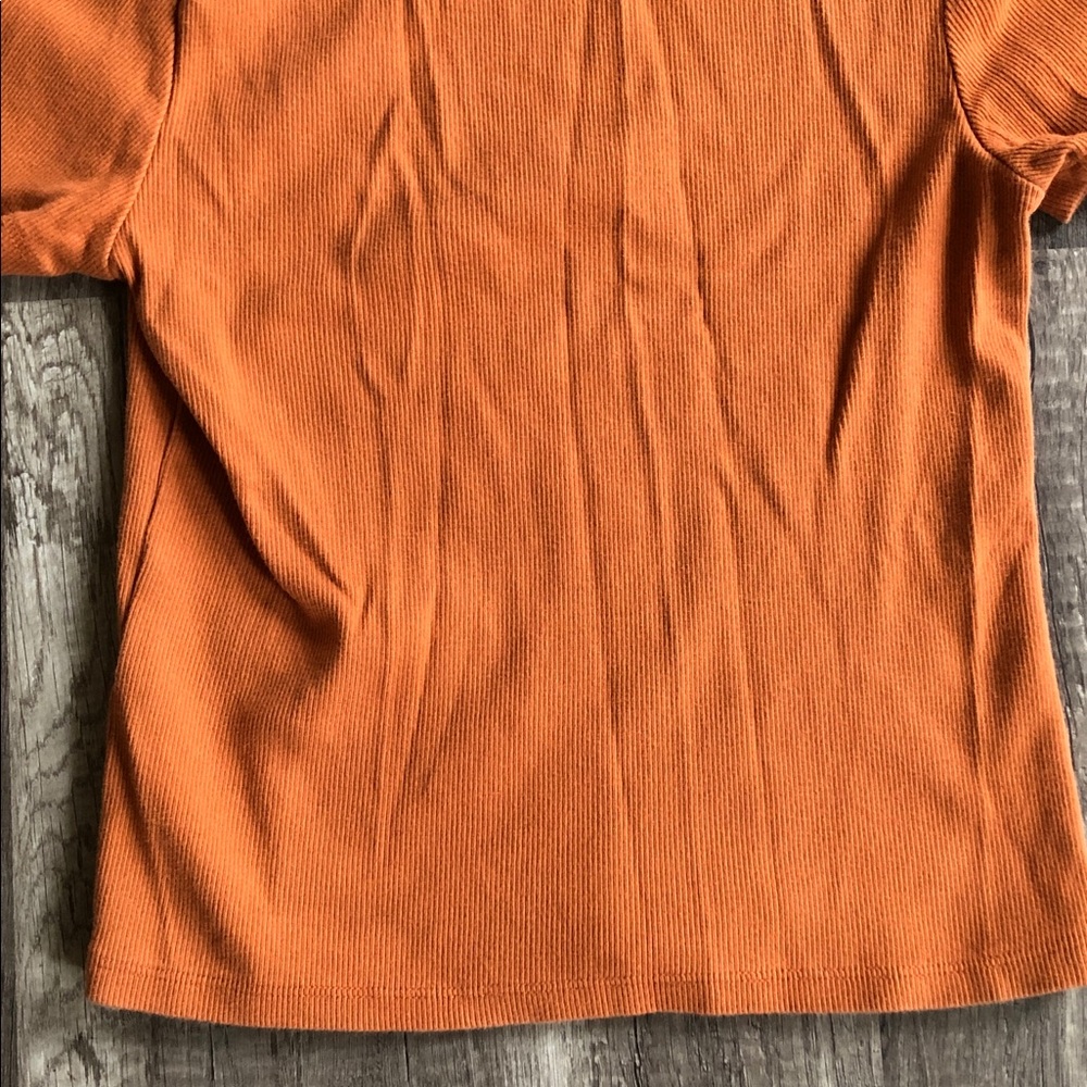 Anthropologie Maeve Ribbed Mock Neck Burnt Orange Short Sleeve Baby Tee M - Picture 8 of 8